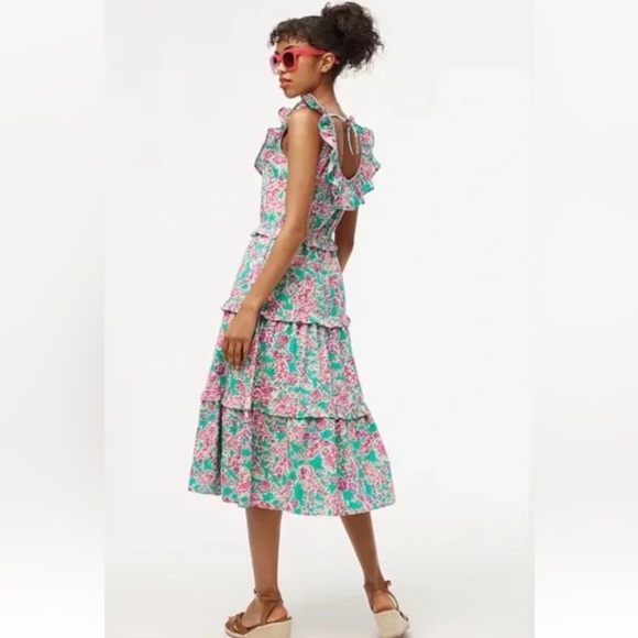 J. Crew Pink Floral Swiss Dot Ruffle Tiered Midi Dress Sz 18 - Picture 2 of 8